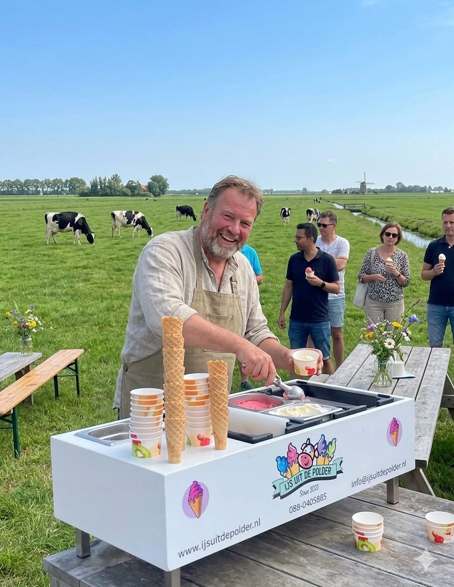 Boer schept buiten Ambachtelijk ijs